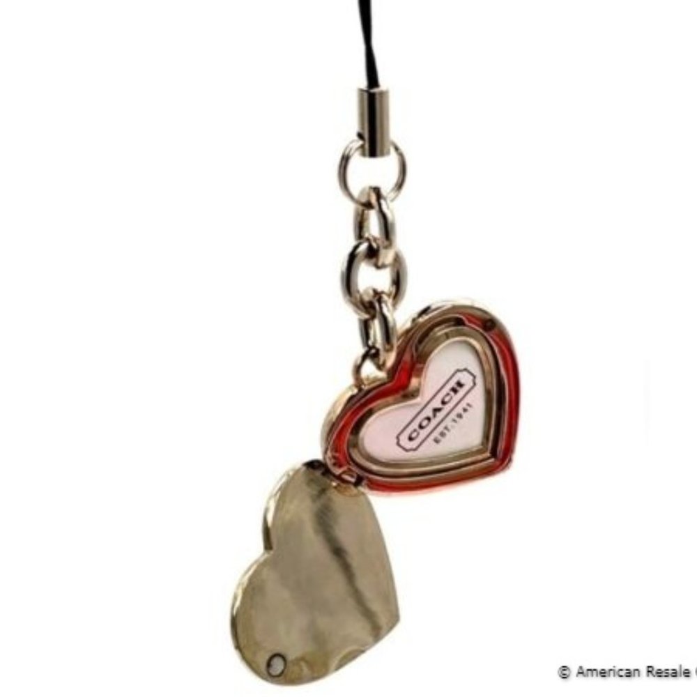 COACH Red Enamal Heart Locket Lanyard Cell Phone/Purse Charm, Keychain Fob #1657 - Picture 5 of 9